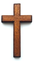 Wooden cross with rustic texture and dark brown edges isolated on white background, suitable for religious designs and faith-based materials.