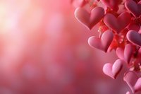 Delicate pink heart shapes clustered together creating romantic bokeh effect against soft rosy background, perfect for Valentine's Day cards and love-themed designs.