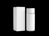 Blank white cosmetic spray bottle with matching rectangular box isolated on transparent background, ready for branding, packaging design, product mockups, sublimation, and print-on-demand applications.