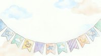 Pastel bunting banner with whimsical flags featuring animals and patterns, isolated on white background, ready for nursery decor, invitations, and design projects.