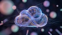 Cloud computing network infrastructure with digital data transfer and connectivity visualization for enterprise solutions and technology services.