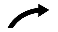 Black curved arrow pointing right on transparent background isolated for graphic design and presentation use.