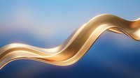 Smooth golden liquid wave flowing against deep blue gradient background, suitable for luxury branding, cosmetics, skincare, and premium product packaging designs.
