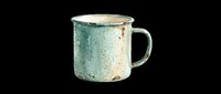 Vintage enamel mug with distressed turquoise and cream finish, isolated on transparent background. Ready for t-shirt designs, clipart, stickers, print-on-demand products, and sublimation projects.