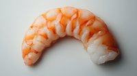 Peeled and cooked tiger shrimp on light gray background, close up view showing texture and natural pink-orange color. Ready for seafood design projects.