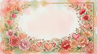 Romantic floral frame with roses, hearts, and botanical elements in soft pink and gold tones, isolated on white background for greeting cards, invitations, and design projects.