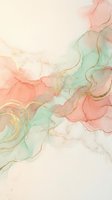Soft watercolor ink wash with flowing coral, mint, and gold swirls on cream background, creating an elegant abstract design suitable for wallpaper, textiles, and luxury branding projects.