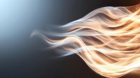 Glowing orange and white smoke trails flowing horizontally against dark background, creating ethereal light waves and dynamic motion effects for abstract designs.