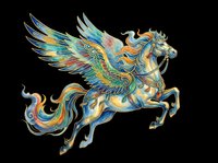 Ornate winged horse with flowing mane and tail, isolated on transparent background. Ready for t-shirt design, clipart, stickers, sublimation, and print-on-demand products.
