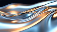 Luxurious metallic waves blend silver and copper tones in smooth flowing curves creating an elegant abstract background pattern with reflective surface texture.