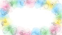 Pastel watercolor Easter frame with hand-drawn bunny outlines and eggs creating decorative border on white background for spring greeting cards and designs.