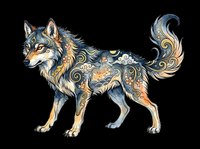Ornate wolf with swirling floral and celestial patterns, isolated on transparent background. Great for t-shirt design, stickers, clipart, sublimation, and print on demand.