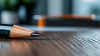 Sharpened wooden pencil with black lead tip resting on textured surface, office supplies for writing, drawing, sketching and creative work.