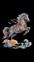Watercolor rearing horse with ornate saddle and flowing clouds, isolated on transparent background, ready for t-shirt design, stickers, and print on demand.