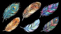 Colorful feathers isolated on transparent background, ready for t-shirt design, clipart, stickers, sublimation, print-on-demand products and digital crafts.