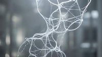 Glowing white neural network pathways form an abstract human head silhouette against blurred cityscape, representing artificial intelligence, data connectivity, and digital transformation for tech concepts.