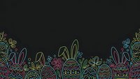 Easter eggs and bunny ears colorful line art border on black background for spring holiday greeting cards and seasonal decorations.