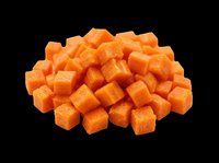 Diced orange carrots isolated on transparent background, ready for culinary design, recipe graphics, food packaging, cooking blogs, restaurant menus, and print-on-demand kitchen products.