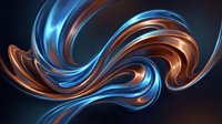 Abstract flowing ribbons in blue and copper metallic colors creating dynamic swirls on dark background for modern digital art and creative projects.