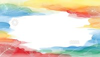 Colorful watercolor frame with tropical palm leaves and geometric elements creating vibrant border on white background for summer design projects.
