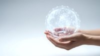 Hands holding glowing digital globe with network connections, representing global communication, technology innovation, and worldwide business connectivity.