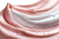 Luxurious swirls of rose gold and white cream texture with tiny droplets creating elegant waves and smooth flowing curves, suitable for cosmetic and skincare backgrounds.