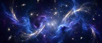 Cosmic nebula with swirling blue and purple gas clouds in deep space surrounded by bright stars creating mystical galactic formation for astronomy content.