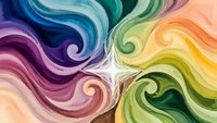 Vibrant rainbow swirls create dynamic flowing patterns with smooth color transitions from purple to orange in abstract artistic composition.