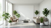 Bright minimalist living room with potted plants, neutral furniture, and large windows flooding space with natural light for modern home decor.