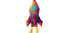 Geometric low poly rocket ship launching with flame exhaust on white background, modern minimalist style design element for business startup concepts.