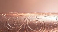 Elegant rose gold metallic surface with ornate swirls and flourishes creating luxurious decorative pattern for premium design projects and backgrounds.