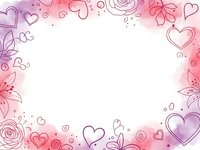 Romantic watercolor frame with hearts, roses and floral elements in pink and purple tones on white background for Valentine's Day cards and love designs.