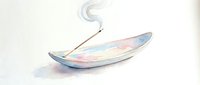 Watercolor painting of an isolated wooden boat with rope on white background, suitable for design projects and artistic compositions.