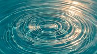 Concentric water ripples creating circular waves on turquoise surface with golden light reflections and peaceful aquatic motion patterns.