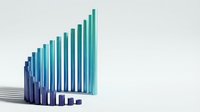 Modern 3D bar chart with gradient blue to green columns showing upward growth trend on white background for business presentations and financial reports.