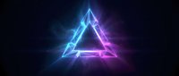 Glowing neon triangle with electric blue and purple light effects on dark background for futuristic digital design and technology concepts.