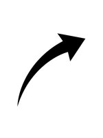 Black curved arrow pointing upward and right on white background isolated for graphic design and presentation use.