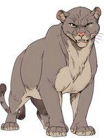 Aggressive mountain lion with bared teeth and threatening pose on isolated background, drawn in realistic style for nature illustrations and educational materials.
