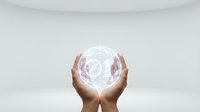 Hands holding glowing brain hologram representing artificial intelligence, neuroscience and mental health concepts for medical and technology applications.
