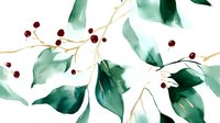 Watercolor botanical pattern with emerald green leaves and red berries on white background, seamless nature design for fabric, wallpaper and stationery.