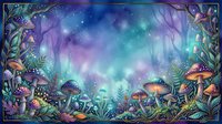 Enchanted forest scene with glowing mushrooms, magical lights, and mystical flora creating a whimsical woodland atmosphere for fantasy and nature-themed designs.