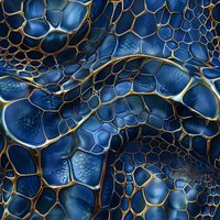 Abstract organic pattern with deep blue cells outlined in metallic gold, creating a luxurious cellular network structure. Seamless design for high-end surface decoration.