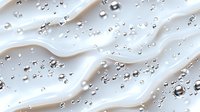 Transparent water drops on white silky fabric creating abstract waves and ripples. Macro photography showing pure crystal clear droplets with light reflection.
