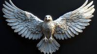 Majestic white eagle sculpture with spread wings against dark background, detailed feathers and realistic texture create dramatic artistic effect. Isolated design element.