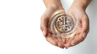 Male hands holding glowing medical symbol with holographic effect on white background, representing healthcare, medicine, and wellness concepts for digital design.