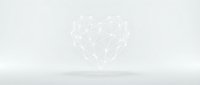 White heart shape made of interconnected network lines and dots on minimal gray background for technology and connection concepts.