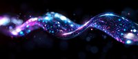 Glowing cosmic wave with sparkling particles in blue and purple colors against dark background, creating magical energy flow effect.