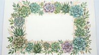 Succulent plants and foliage frame isolated on white background, ready for design use on invitations, cards, posters, and merchandise applications.