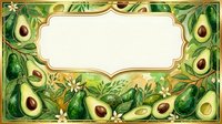 Ornate avocado frame with botanical elements and gold accents on cream background, isolated and ready for design use on invitations, posters, and digital projects.