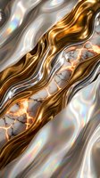 Luxurious liquid gold and silver metallic waves with marble veins creating flowing abstract patterns for premium design projects and elegant backgrounds.